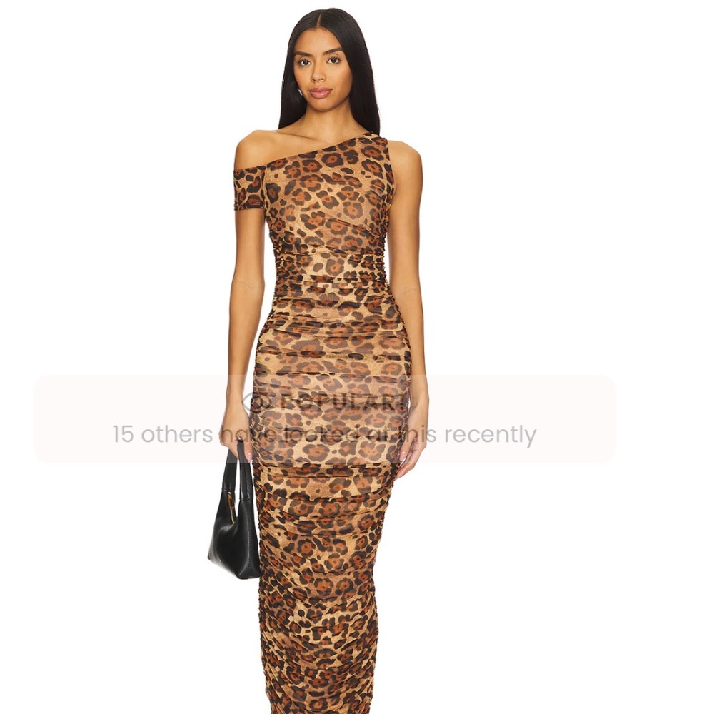 AFRM Brown Leopard One-Shoulder Dress